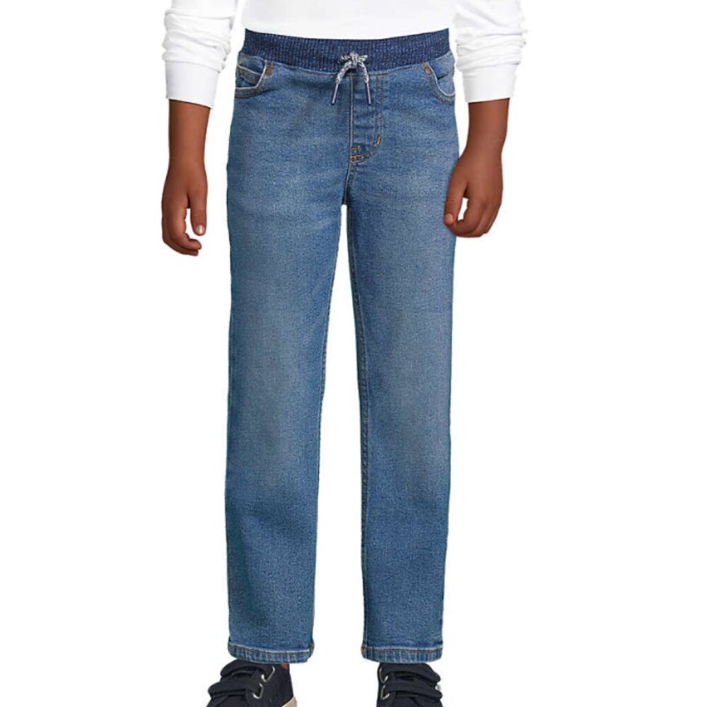 Boys Iron Knee Stretch Pull On Denim Jeans Classic Wash Size L(10-12)